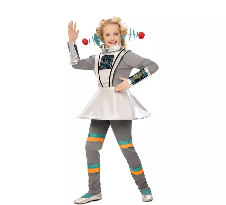 Translation missing: es.Disfraz de Agente Espacial gris con muñequeras para niña