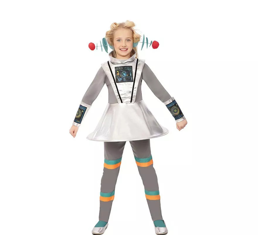 Translation missing: es.Disfraz de Agente Espacial gris con muñequeras para niña