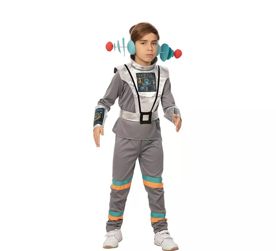Translation missing: es.Disfraz de Agente Espacial gris con muñequeras para niño
