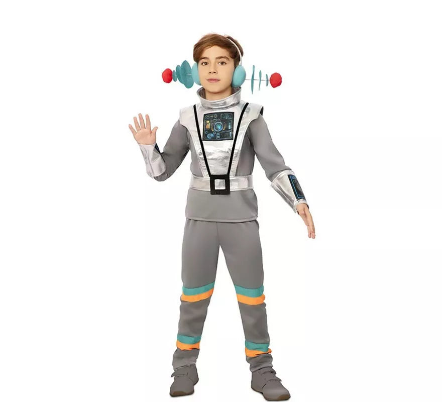 Translation missing: es.Disfraz de Agente Espacial gris con muñequeras para niño