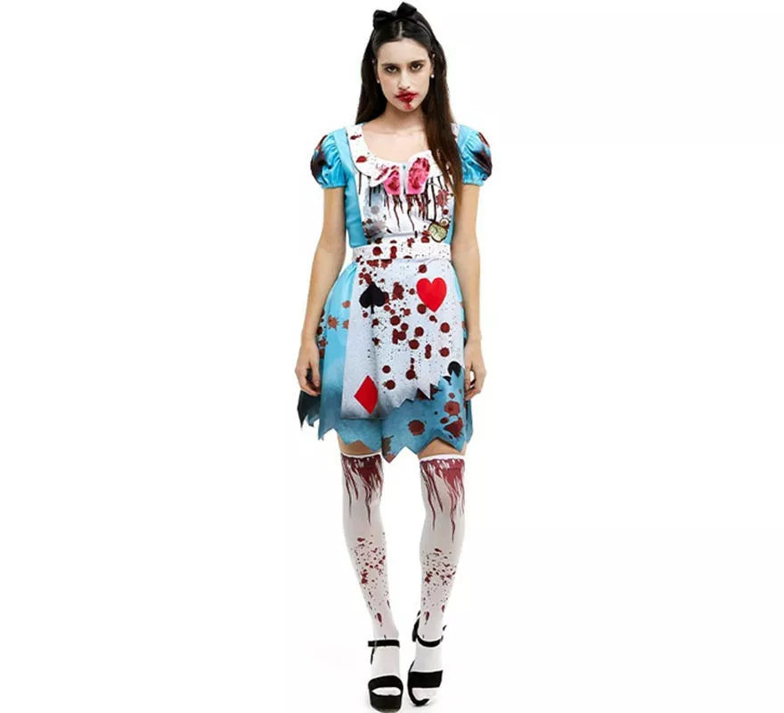 Translation missing: es.Disfraz de Alicia Zombie vestido azul clásico para mujer