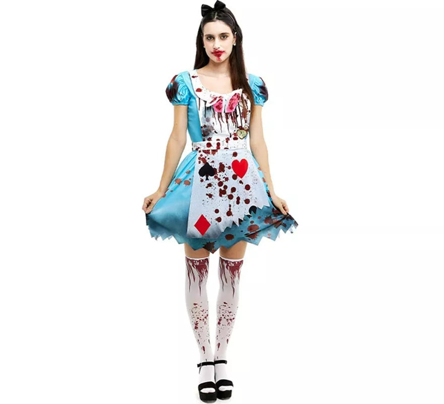 Translation missing: es.Disfraz de Alicia Zombie vestido azul clásico para mujer