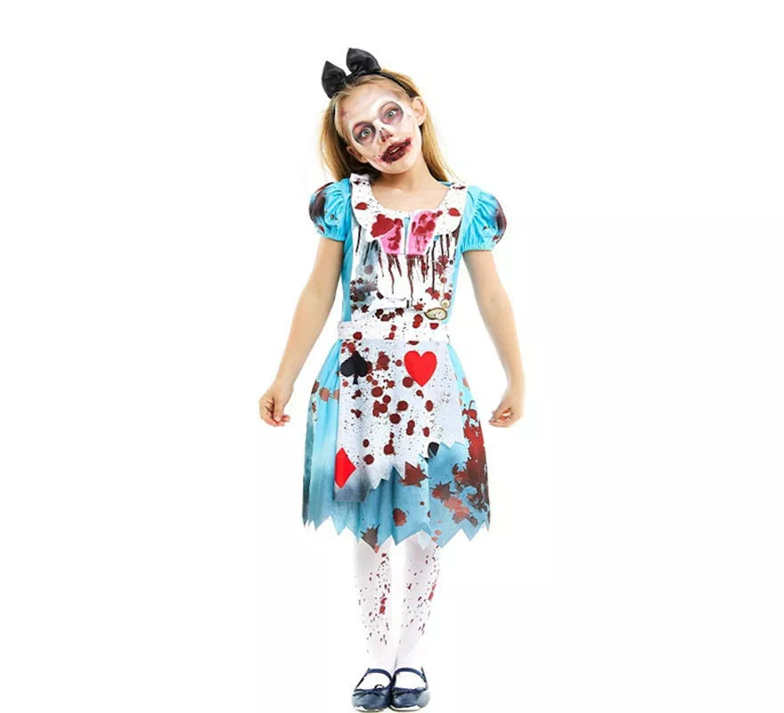 Translation missing: es.Disfraz de Alicia Zombie vestido azul clásico para niña y adolescente