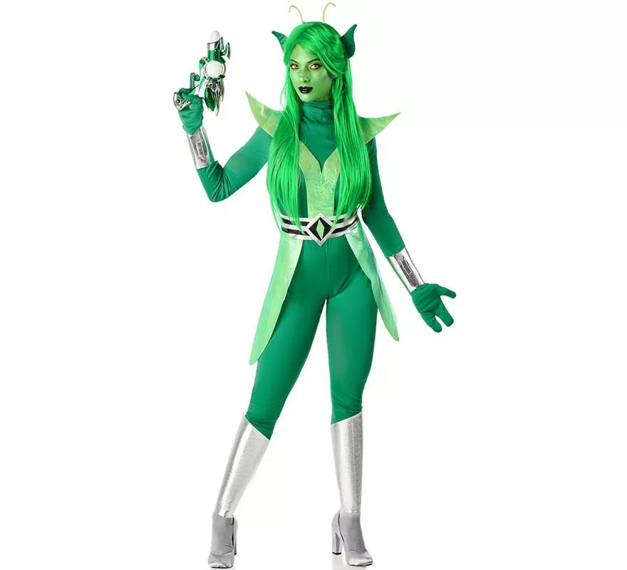 Translation missing: es.Disfraz de Alien verde y plateado para mujer