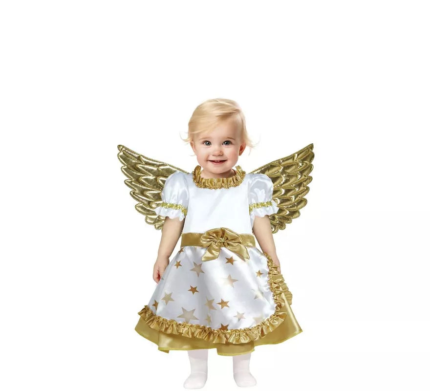Translation missing: es.Disfraz de Ángel dorado en vestido blanco para bebé