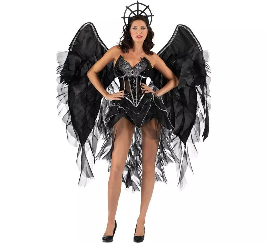 Disfraz de Ángel Oscuro con alas grandes para mujer