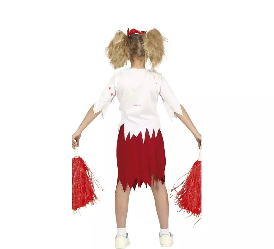 Translation missing: es.Disfraz de Animadora Roja y Blanco Zombie para niña