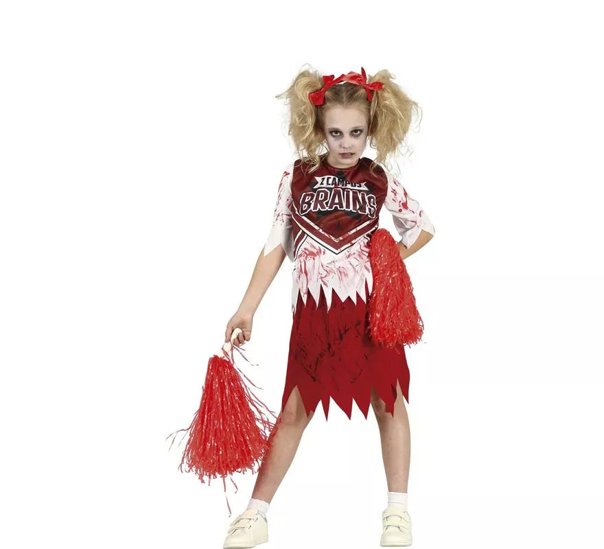 Translation missing: es.Disfraz de Animadora Roja y Blanco Zombie para niña