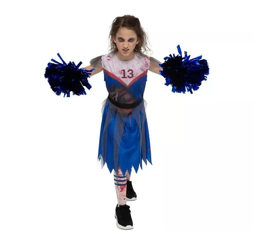 Translation missing: es.Disfraz de Animadora Zombie azul para niña