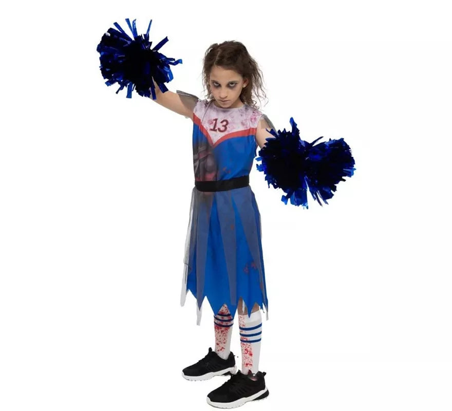 Translation missing: es.Disfraz de Animadora Zombie azul para niña