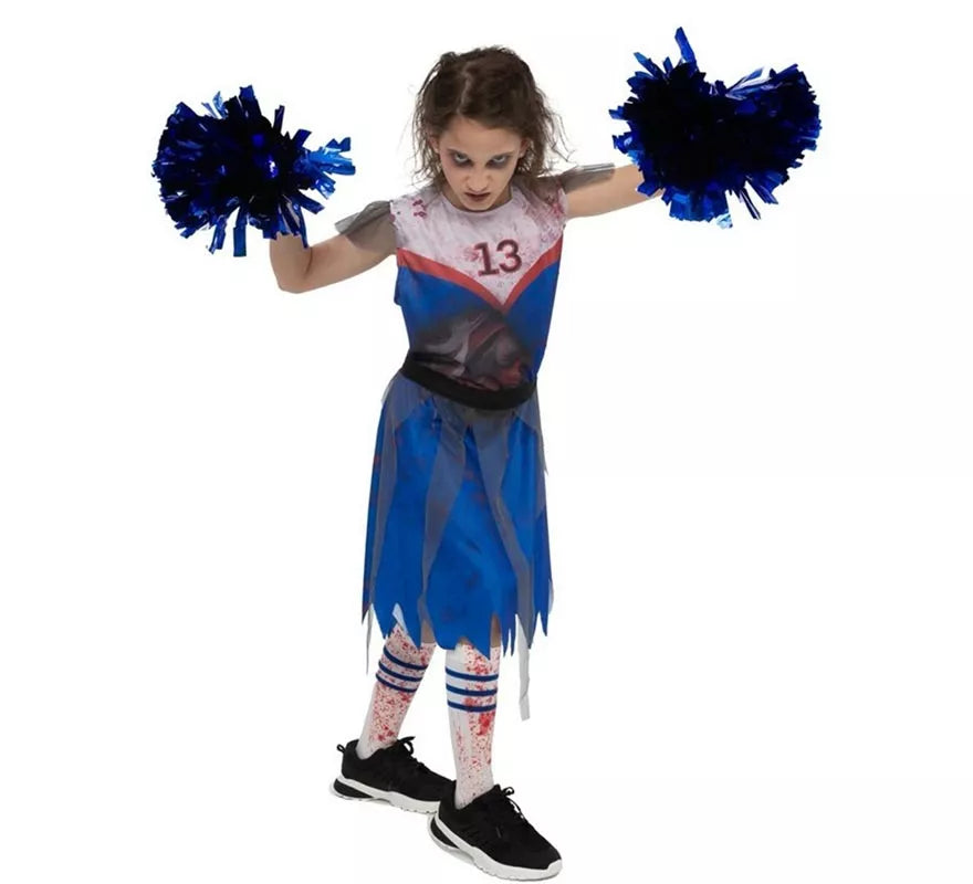 Translation missing: es.Disfraz de Animadora Zombie azul para niña