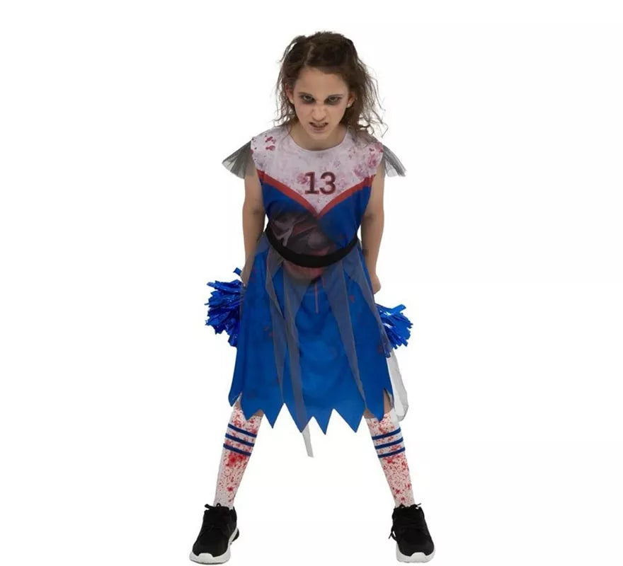 Translation missing: es.Disfraz de Animadora Zombie azul para niña