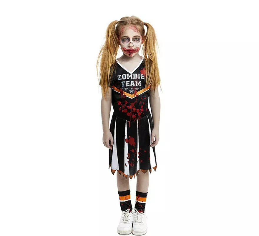 Translation missing: es.Disfraz de Animadora Zombie Team negro para niña y adolescente