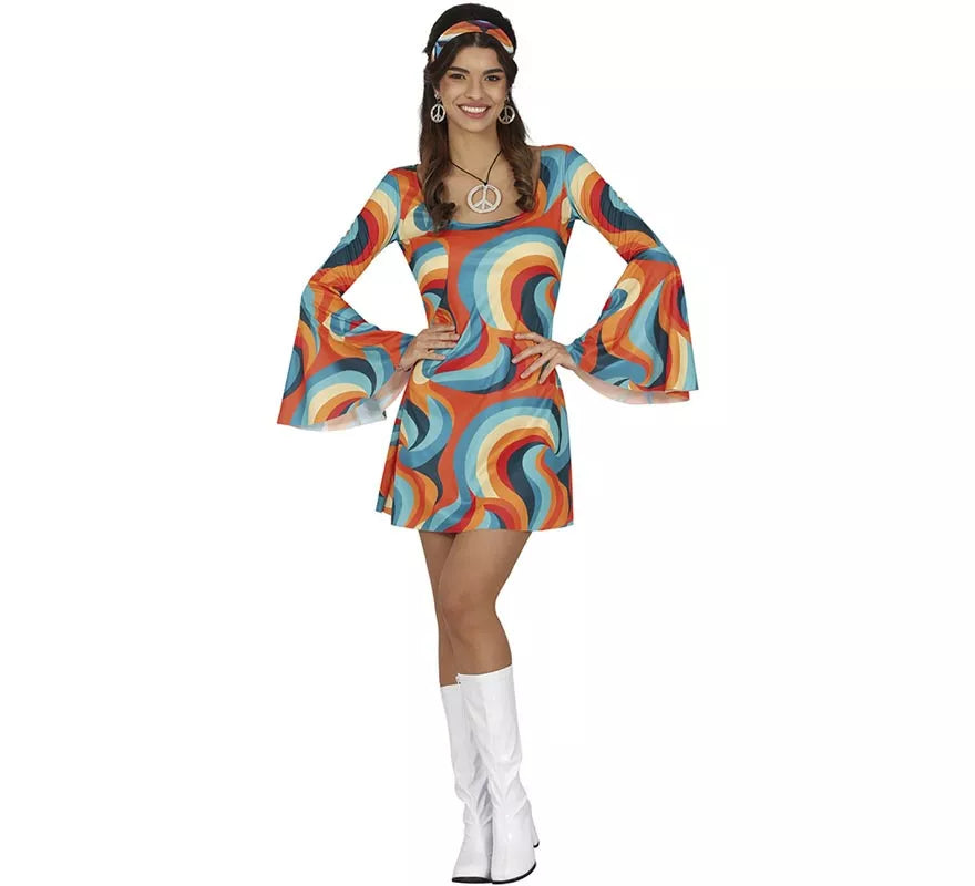 Translation missing: es.Disfraz de Años 70 curvas multicolor para mujer
