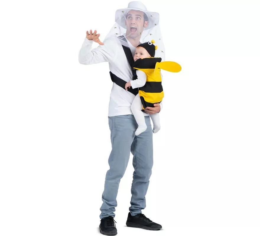Disfraz de Apicultor y Abeja con cubremochila para adulto y bebé
