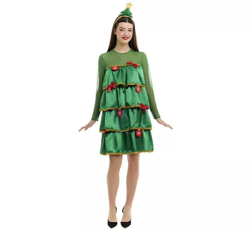 Translation missing: es.Disfraz de Árbol de Navidad con volantes y diadema para mujer