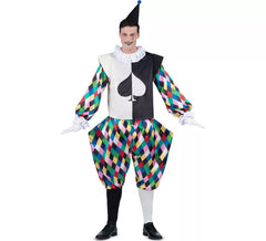 Disfraz de Arlequín negro y multicolor para hombre