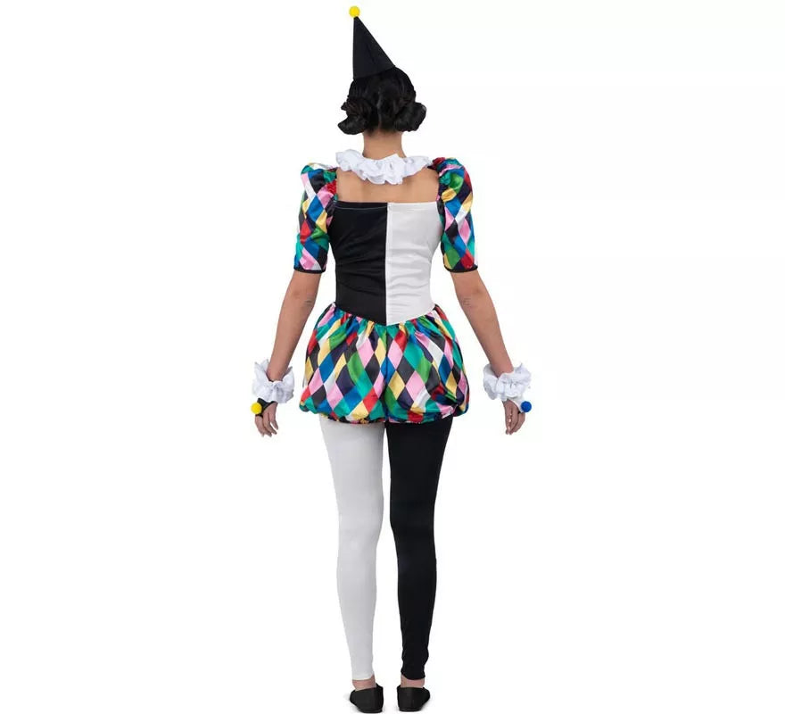 Translation missing: es.Disfraz de Arlequina negro y multicolor para mujer