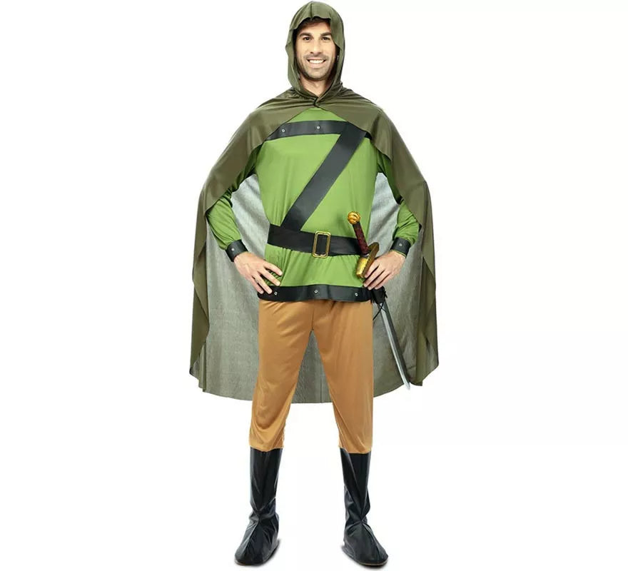 Translation missing: es.Disfraz de Arquero del Bosque verde con capa para hombre