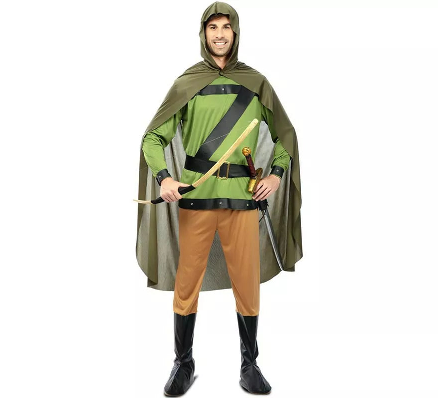 Translation missing: es.Disfraz de Arquero del Bosque verde con capa para hombre