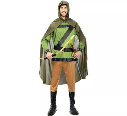 Disfraz de Arquero del Bosque verde con capa para hombre