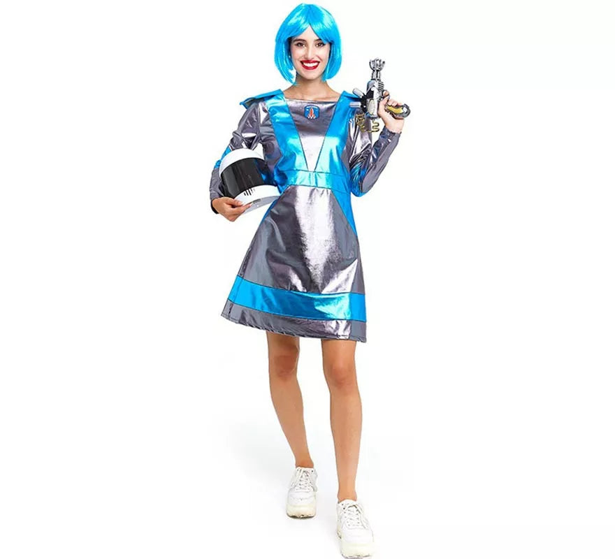 Translation missing: es.Disfraz de Astronauta plateado oscuro y azul para mujer
