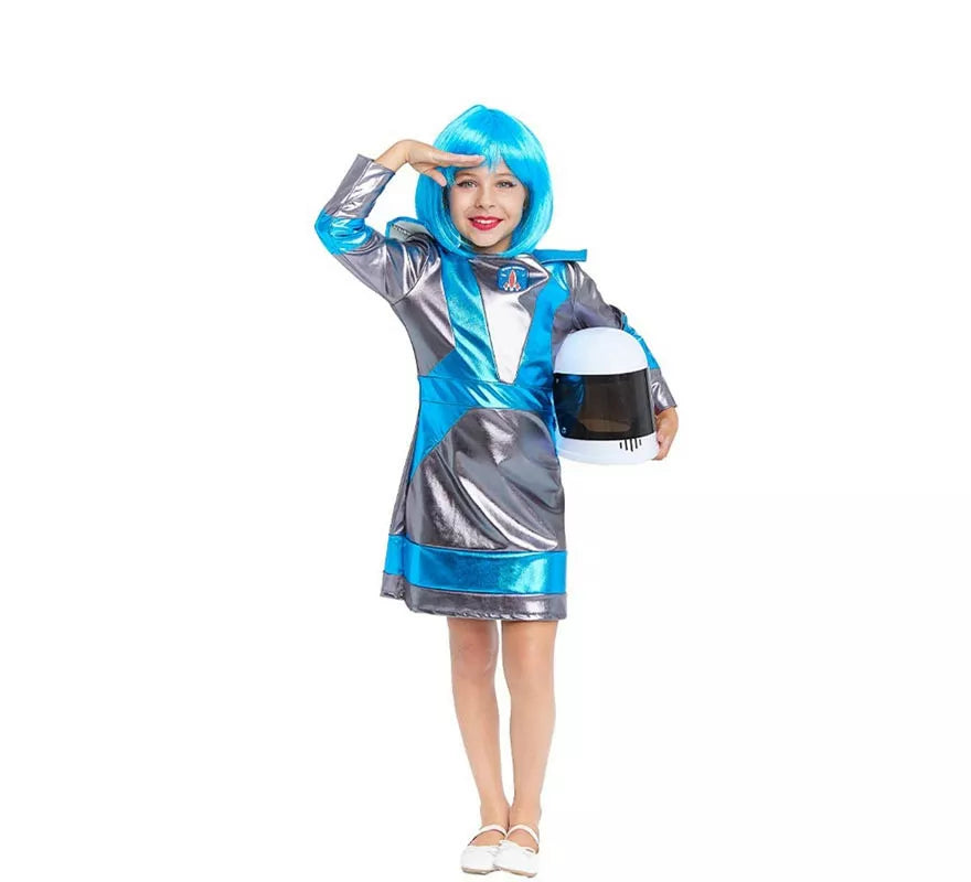 Translation missing: es.Disfraz de Astronauta plateado oscuro y azul para niña