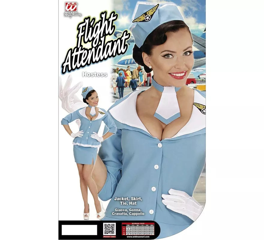 Translation missing: es.Disfraz de Azafata azul con corbata para mujer