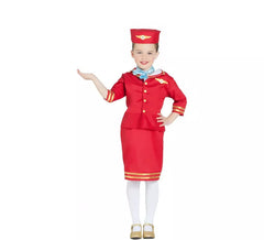 Disfraz de Azafata de Vuelo Roja para niña