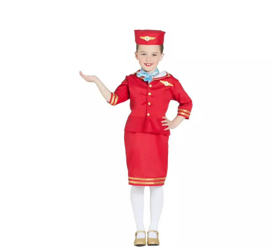 Disfraz de Azafata de Vuelo Roja para niña