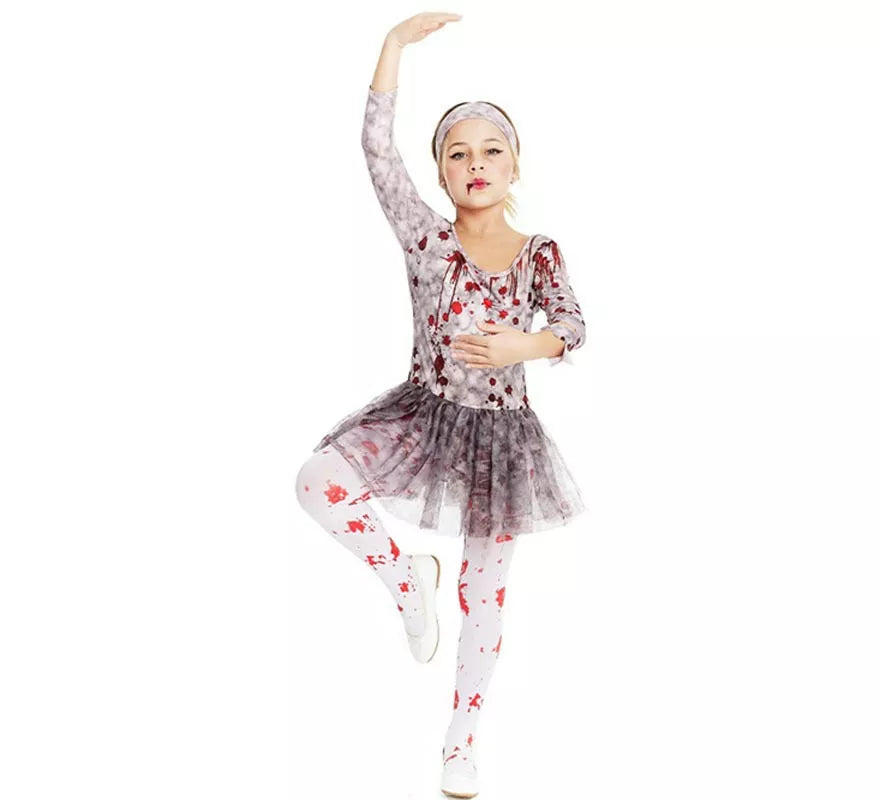 Translation missing: es.Disfraz de Bailarina Zombie gris con tocado para niña y adolescente