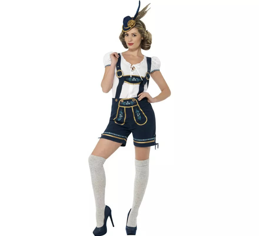 Disfraz de Bávara Azul con Lederhosen para mujer