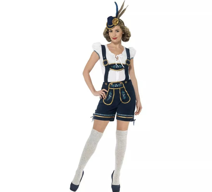 Translation missing: es.Disfraz de Bávara Azul con Lederhosen para mujer