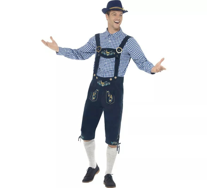 Translation missing: es.Disfraz de Bávaro Tradicional Azul con Lederhosen para hombre