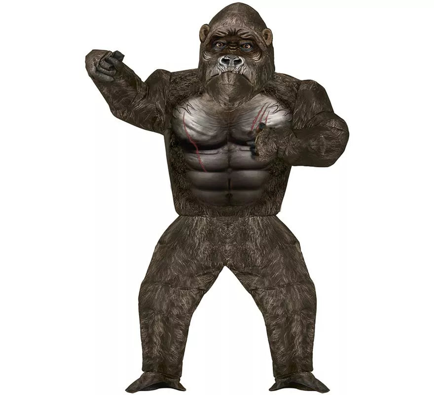 Disfraz de Big Kong negro con máscara hinchable o inflable para adulto
