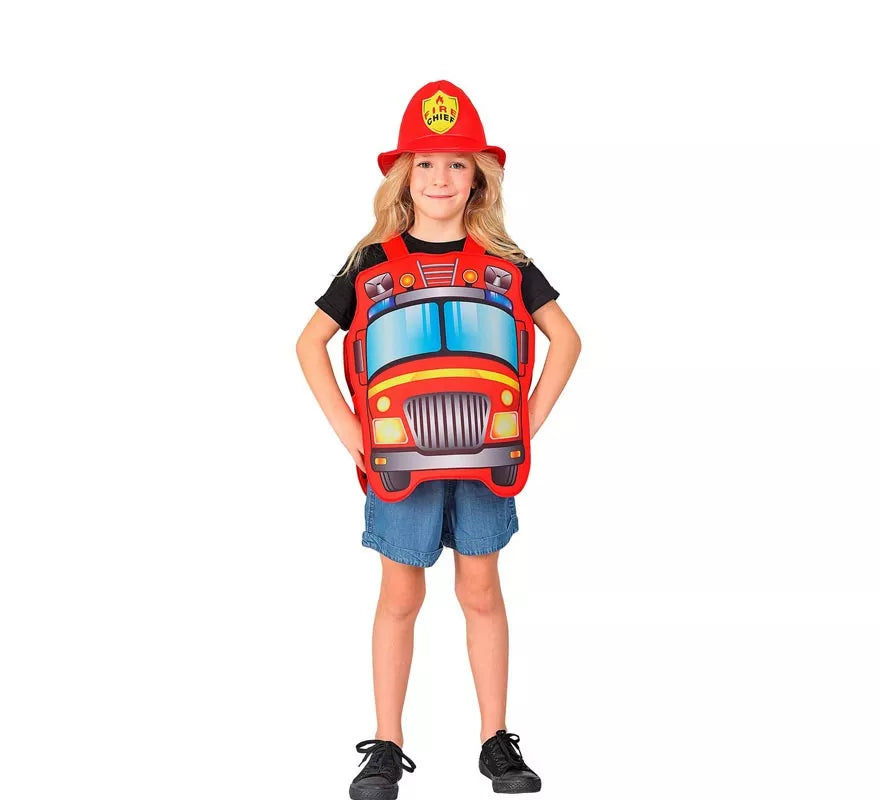 Disfraz de Bombero rojo con gorro para niños