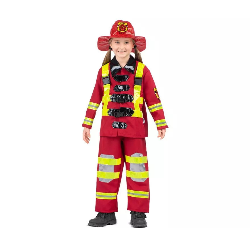 Translation missing: es.Disfraz de Bombero rojo y amarillo con casco para niños