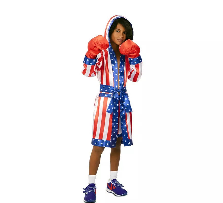 Translation missing: es.Disfraz de Boxeador Profesional USA con cinturón para niño