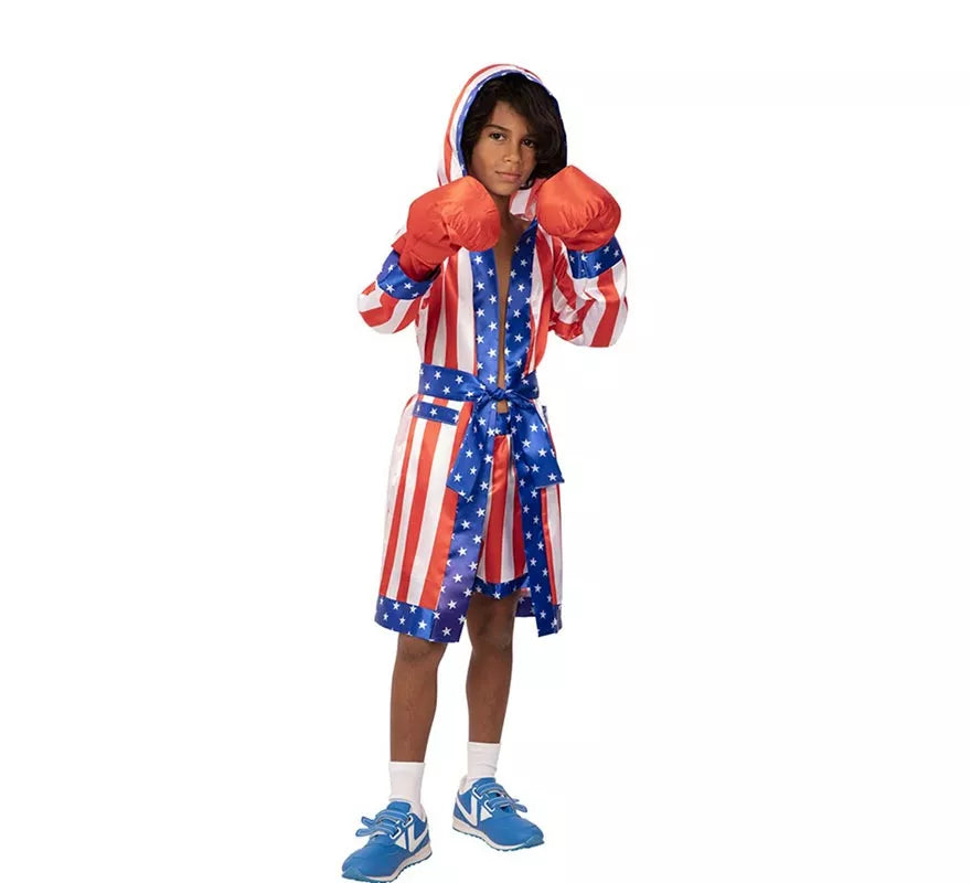 Translation missing: es.Disfraz de Boxeador Profesional USA con cinturón para niño