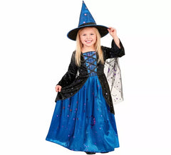 Disfraz de Bruja azul con Estrellas para niña