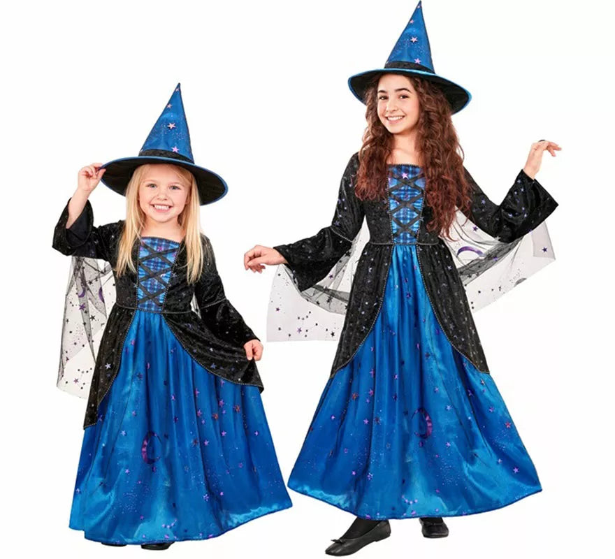 Translation missing: es.Disfraz de Bruja azul con Estrellas para niña