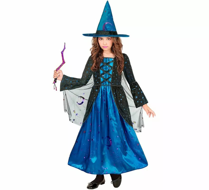 Translation missing: es.Disfraz de Bruja azul con Estrellas para niña