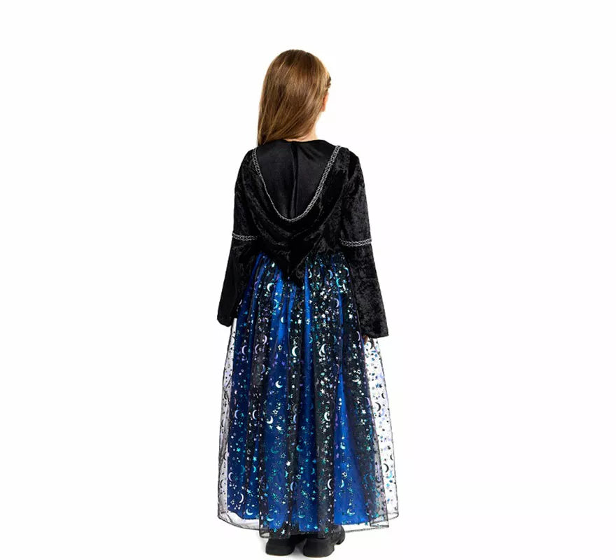Translation missing: es.Disfraz de Bruja con Estrellas azul para niña