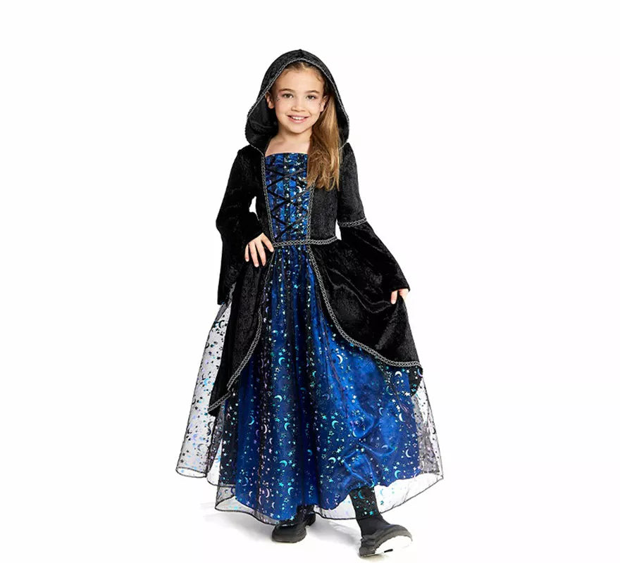 Translation missing: es.Disfraz de Bruja con Estrellas azul para niña