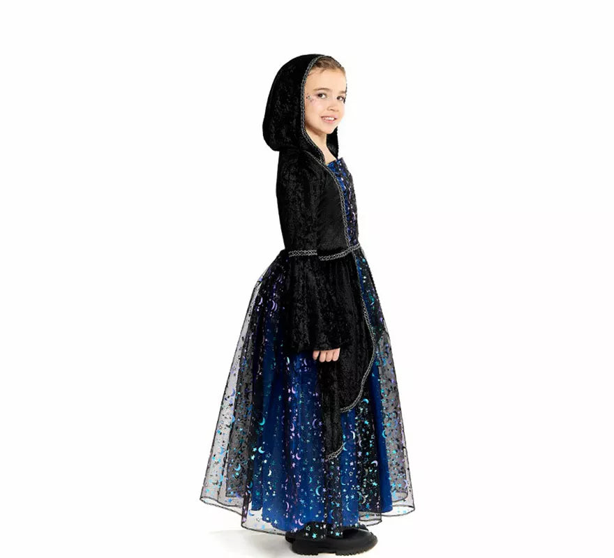 Translation missing: es.Disfraz de Bruja con Estrellas azul para niña