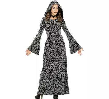 Disfraz de Bruja Encapuchada plateada para mujer