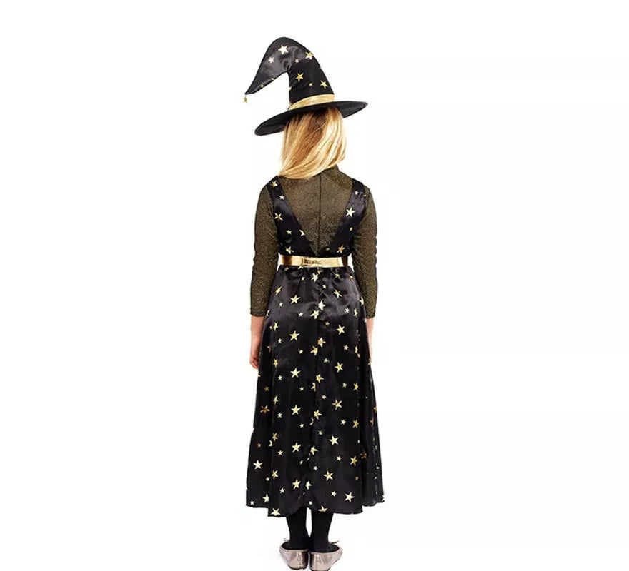 Translation missing: es.Disfraz de Bruja Estrellas dorada con sombrero para niña