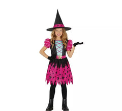 Disfraz de Bruja Estrellas fucsia para niña