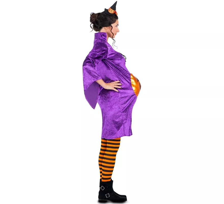 Translation missing: es.Disfraz de Bruja morada con Calabaza para mujer embarazada