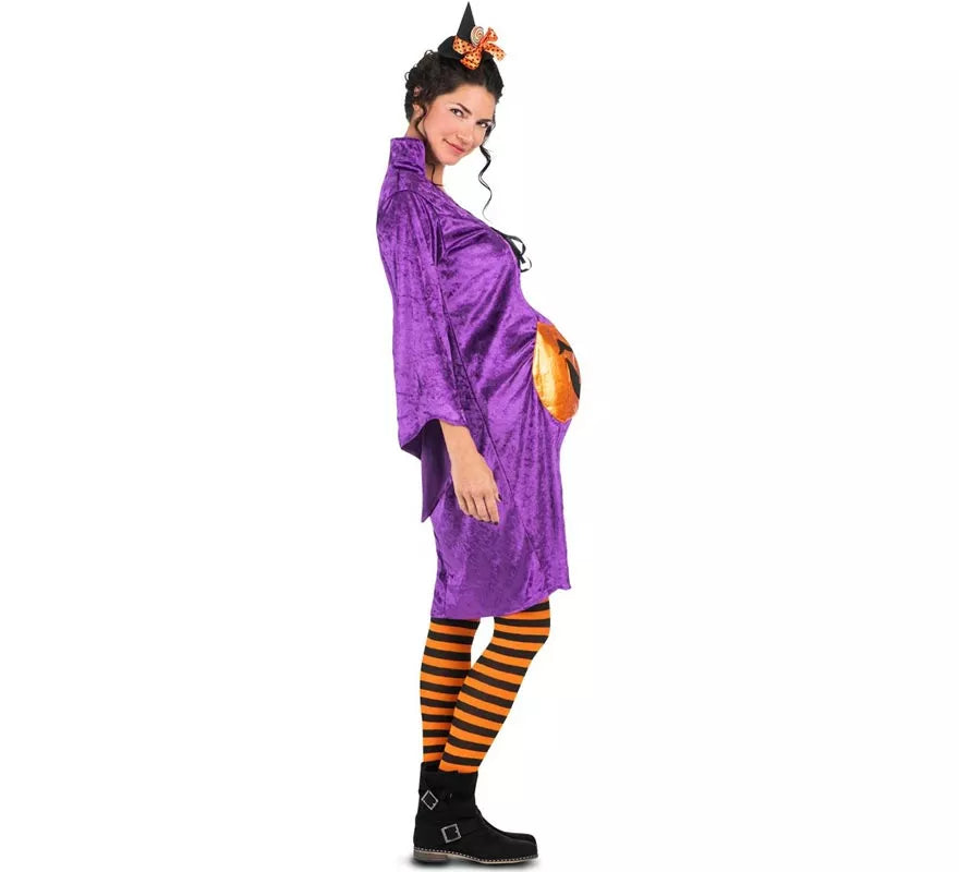 Translation missing: es.Disfraz de Bruja morada con Calabaza para mujer embarazada